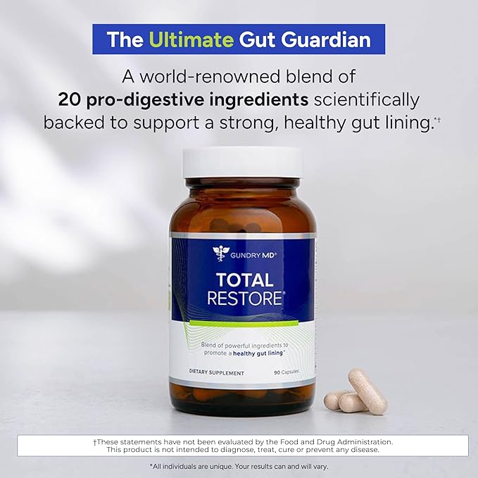 Gundry MD Total Restore Gut Lining Support, Digestive Supplement for Gastrointestinal Wellness, Gut Health Supplement, Gut Health for Women and Men, 90 Capsules, 30 Day Supply