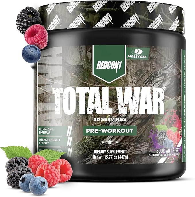 REDCON1 x Mossy Oak Total War Pre Workout Powder, Sour Wild Berry - Beta Alanine + Citrulline Malate Keto Friendly, Fast-Acting Preworkout for Men & Women with 320mg of Caffeine (30 Servings)