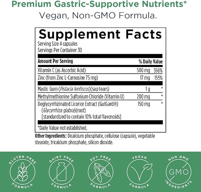 Designs for Health GastroMend HP - Gut Health Supplements - Gut Mucosa Support with Mastic Gum + DGL Licorice + 'Vitamin U' - May Help Occasional Bloating or Upset Stomach - Vegan (120 Capsules)
