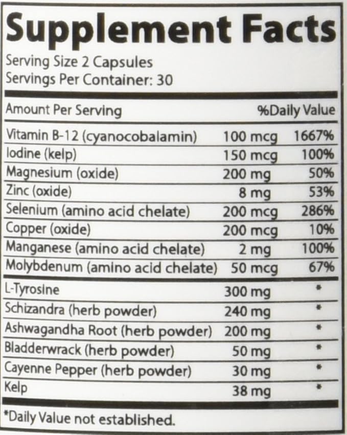 Daily Thyroid Boost Advanced Formula with Iodine Ashwagandha Vitamin B12 Zinc and Selenium for Energy Metabolism and Focus 60 Capsules