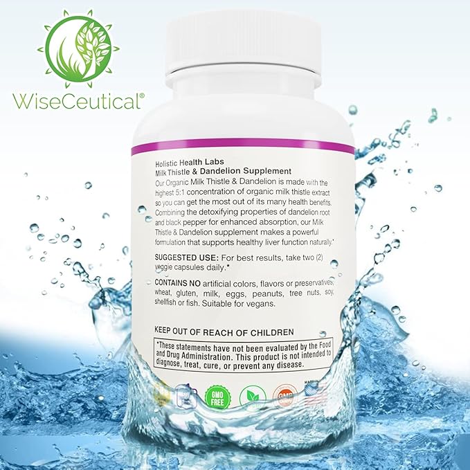 Max Absorption USDA Organic Milk Thistle Potent 5:1 Concentrated Extract (2000mg Strength) & Organic Dandelion Root | Silymarin Antioxidant Flavonoid | Liver Support Supplement (60 Count (Pack of 2))