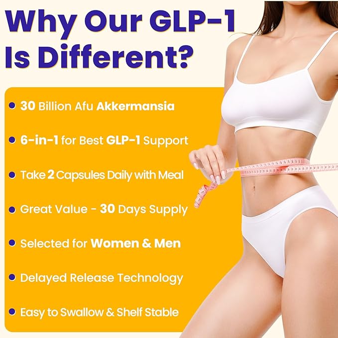 GLP-1 Supplement Probiotic | Support GLP-1 Naturally, GLP-1 with 300 Billion AFU Akkermansia Probiotic, GLP1 Probiotics for Women & Men, GLP 1 Supplement, GLP-1 Levels, 60 Capsules