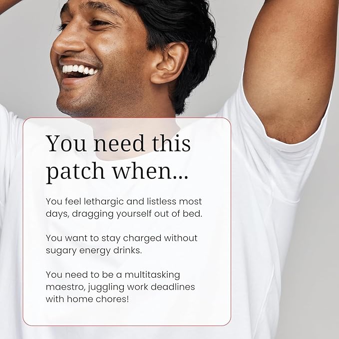 Energy Patches - 30 Topical Patches with Caffeine from Guarana Extract, Taurine, Glucuronolactone, Green Tea, Vitamin B3, B5, B6, Transdermal Caffeine Energy