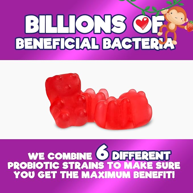 Kids Probiotic Gummies - Chewable Daily Probiotics for Kids Ages 3+ - Natural Digestive Health & Immune Support Vitamin - Vegan, Gluten Soy & Dairy Free, Berry Flavored, Shelf Stable - 120 Gummies