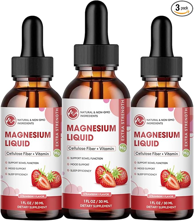 (3 Pack) Magnesium Glycinate Liquid Drops, High Absorption Magnesium Liquid with Bromelain, Vitamin B6 C D, Magnesium Supplement for Kids and Adults, Night & Muscle Support, Strawberry Flavor