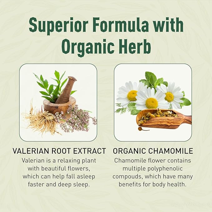 Valerian Root Gummy, Organic Valerian Root for Sleep & Stress Relief, Enhanced with Chamomile Flower for Adults, Kids-Friendly, Apple Flavor, 60 Counts
