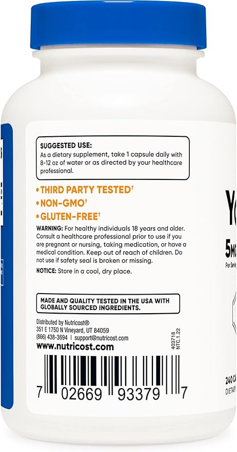 Nutricost Yohimbine HCl 5mg, 240 Capsules (2 Bottles) - Extra Strength - Gluten Free & Non-GMO
