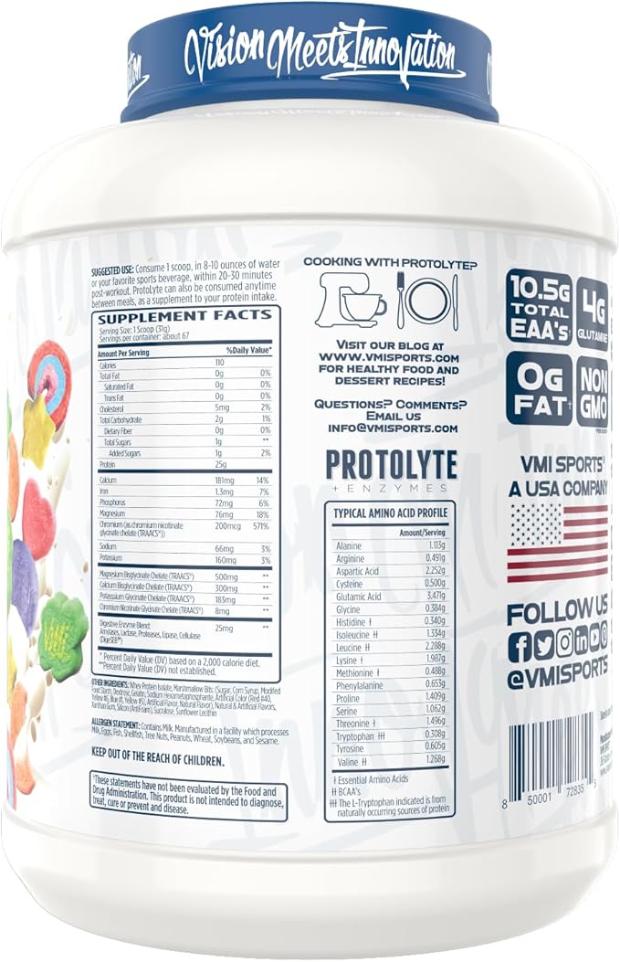 VMI Sports | ProtoLyte Whey Isolate Protein Powder | Low Calorie Whey Protein Powder for Weight Loss | Protein Powder for Muscle Gain | Digestive Enzymes | Non-GMO (Marshmallow Charms, 4.6 Pounds)