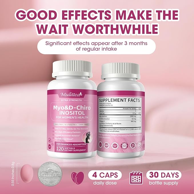Liposomal Myo-Inositol & D-Chiro Inositol Supplement for Women - 40:1 Ratio Plus Omega-3 - Hormone Balance, Support Ovarian, Help Menstrual Cycles & Mood - Vegan 120 Softgels