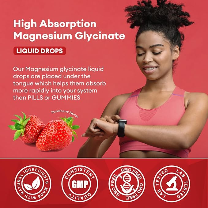(3 Pack) Magnesium Glycinate Liquid Drops, High Absorption Magnesium Liquid with Bromelain, Vitamin B6 C D, Magnesium Supplement for Kids and Adults, Night & Muscle Support, Strawberry Flavor