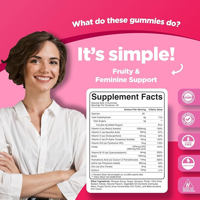Womens Multivitamin Gummy Vitamins for Adults - Natural Multivitamin for Women Gummies and Natural Immune System Booster - Womens Multivitamin Gummies for Adults Complete Multivitamin with Zinc