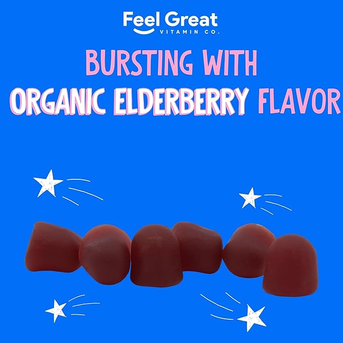 USDA Organic Elderberry Gummies for Kids | Immune Support Elderberry with Zinc and Vitamin C - Gluten Free & Vegan Children's Vitamins - 60 Count | Sambucus Nigra Supplement