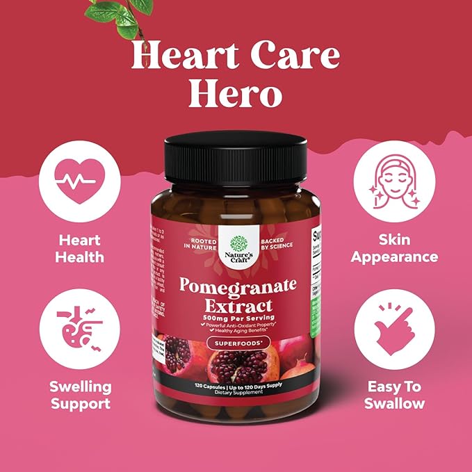 Advanced Antioxidant Superfood Pomegranate Supplement - Natural Pomegranate Extract Polyphenols Supplement for Heart Health and Joint Support - Reds Superfood Powder Capsules for Men and Women 120ct