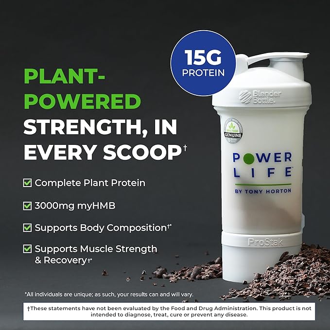 POWERLIFE Tony Horton High Impact Plant Protein Powder with 3000 MG of HMB, Plant-Based, No Sugar Added, Vegan, Keto Friendly, Non-GMO (Vanilla - New Formula)