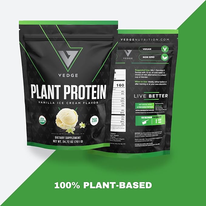 vedge Certified Organic Plant Protein Vanilla Ice Cream (20 Servings) - Plant-Based Vegan Protein Powder, USDA Organic, Gluten Free, Non Dairy Nutrition Plant Protein