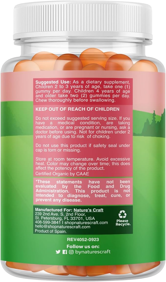 USDA Organic Kids Multivitamin Gummies - Vegan Organic Multivitamin for Kids 2+ with 14 Essential Vitamins and Minerals - Daily Gummy Multivitamins Vegan Nut Free & Non-GMO (120 Count)
