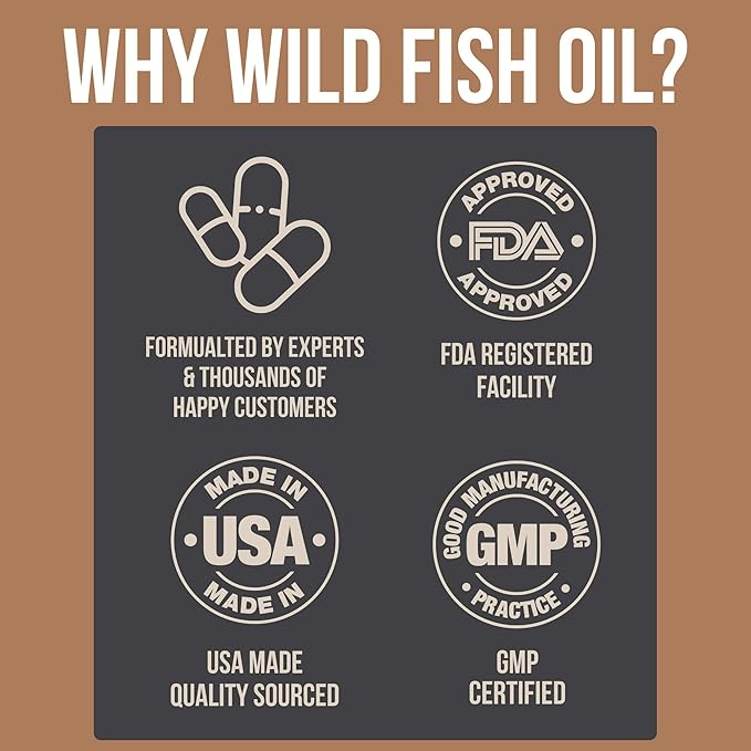 Wild Foods Fish Oil Omega 3 Supplements | 1600 mg | Highly-Potent: DPA, DHA, EPA | Burpless, Odorless, Non-GMO, Gluten Free | For Brain & Heart Health, Joint Support | 60 Capsules (1 pk) | 30 Servings