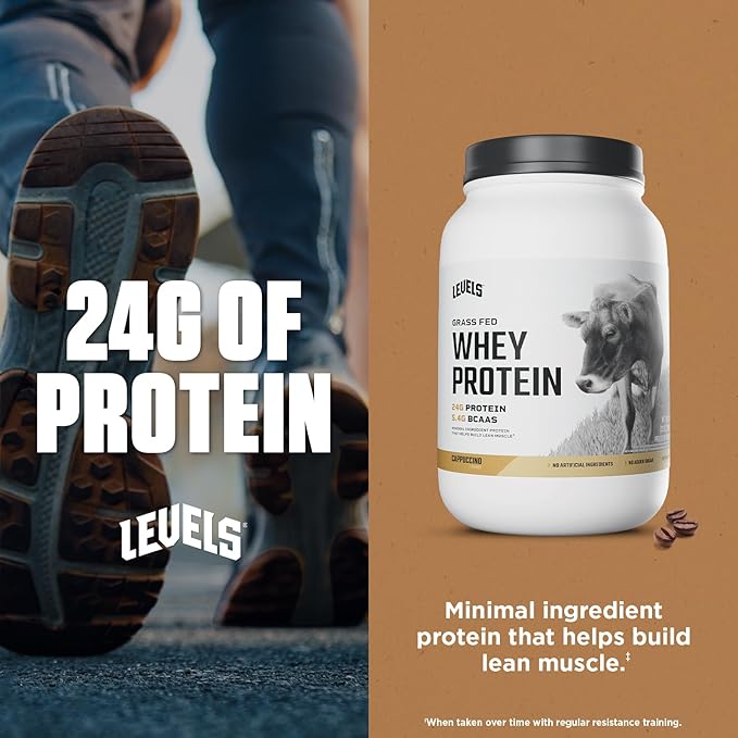 Levels Grass Fed Whey Protein Powder, No Artificials, 24G of Protein, Cappuccino, 2LB