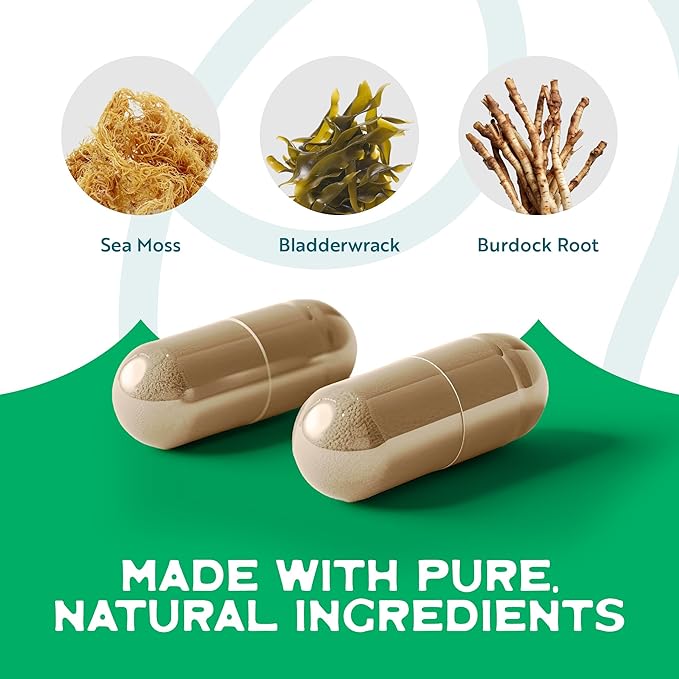 Herbal Vineyards Organic Wildcrafted Vegetable 60 Capsules | 1500MG | Pack of 1 | Irish Sea Moss, Bladderwrack and Burdock Root, Immune Support, Healthy Skin & Energy | Powerful Immunity Booster