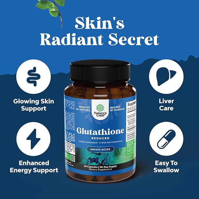 Reduced Glutathione Supplement with Milk Thistle - 500mg Per Serving Plus Alpha Lipoic Acid and Silymarin Milk Thistle Complex for Liver Support Skin Complexion and Immune Support (30 Servings)