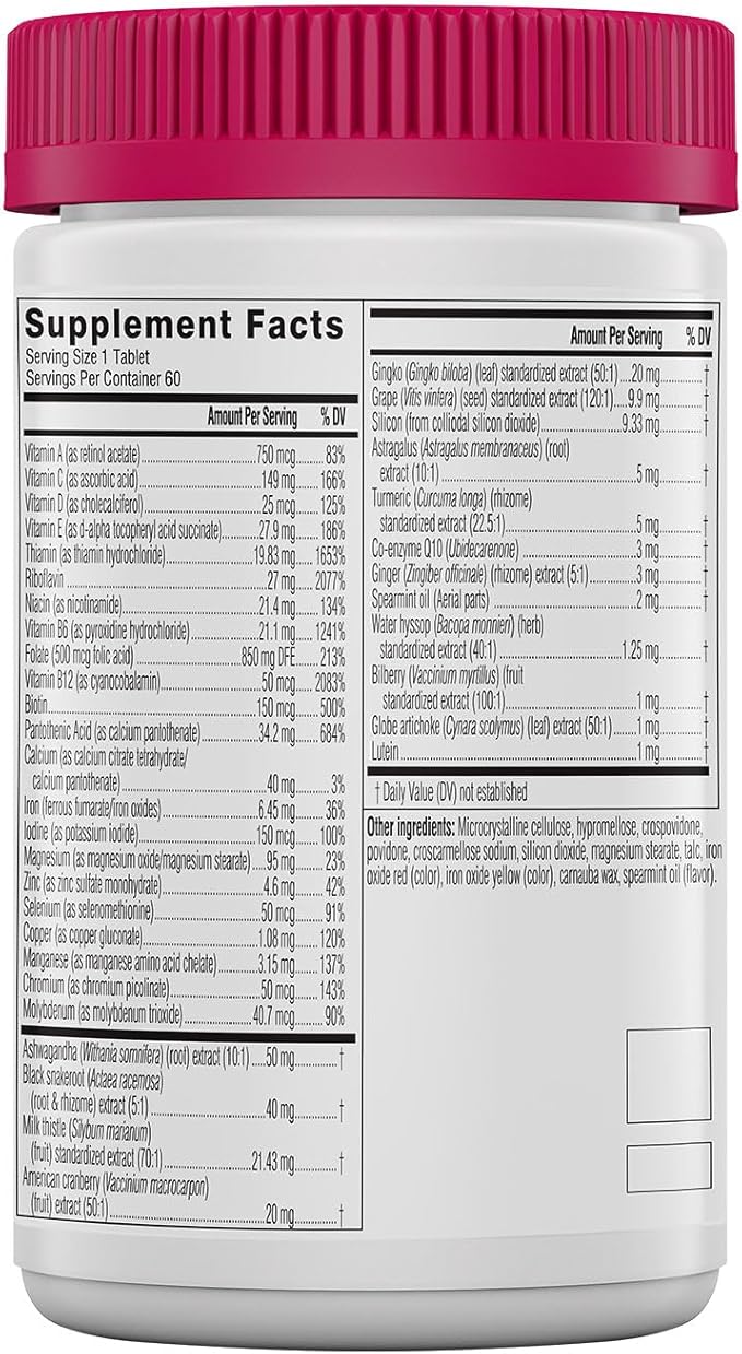 Swisse Daily Multivitamin for Women 50 and Over | 41 Vitamins, Antioxidants and Minerals + Adaptogens | Energy, Stress & Immune Support | Womens 50+ Multivitamins Supplement | 60 Tablets