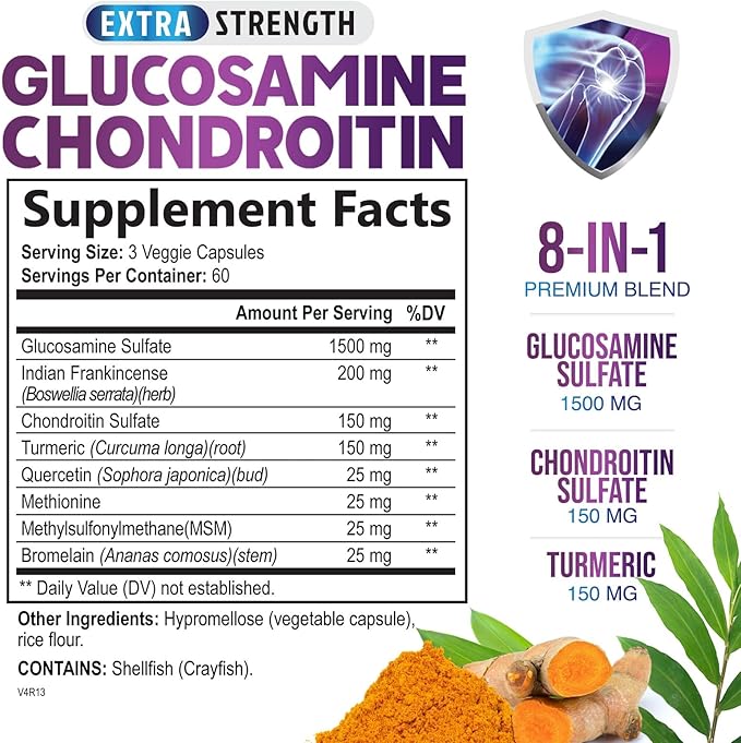 Glucosamine Chondroitin MSM Complex - 2100mg Joint Support Supplement with Turmeric & Boswellia - Quercetin for Joints, Bones, Knees & Mobility - Triple Strength Glucosamine Sulfate - 180 Capsules