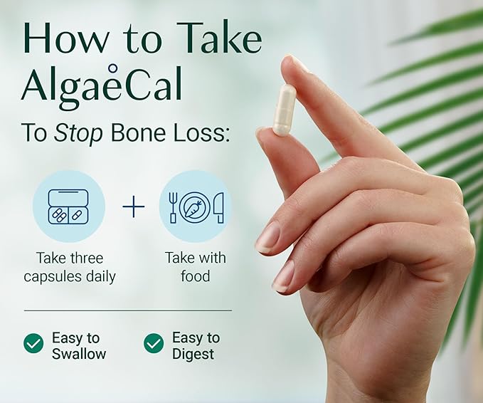 ALGAECAL - Plant Based Calcium Supplement with 13 Bone Supporting Minerals + Vitamin D3 (1000 IU) clinically Shown to Stop Bone Loss. Organic Calcium (750 mg), 90 Veggie Caps, 3 Month Supply