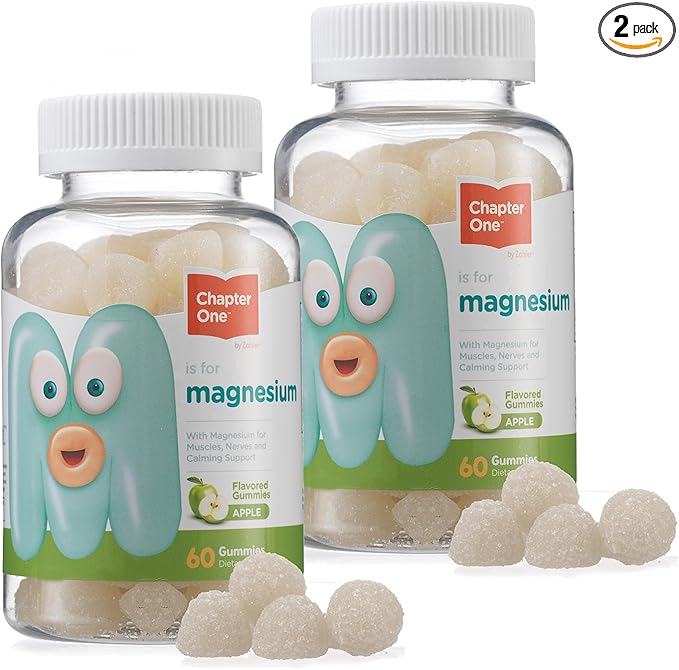 Chapter One Magnesium Gummies for Kids & Adults - Natural Calm Gummies - Calm Magnesium Citrate - Bone and Muscle Function Supplements for Kids & Adults - Mood Support, Kosher Apple Flavor (2 Pack)