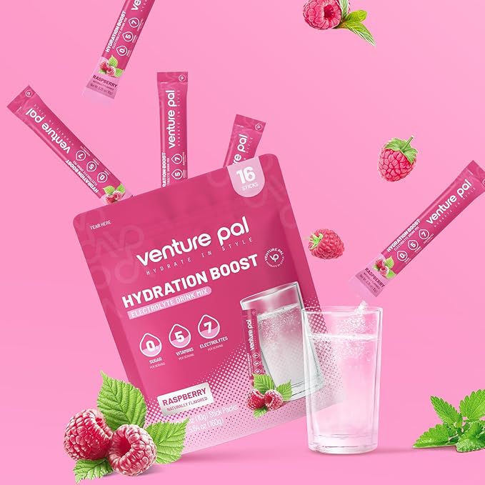 Venture Pal Sugar Free Electrolyte Powder Packets - Liquid Daily IV Drink Mix for Rapid Hydration & Party Recovery | 5 Vitamins & 7 Electrolytes| Keto Friendly | Non-GMO | Certified Vegan | 16 Sticks
