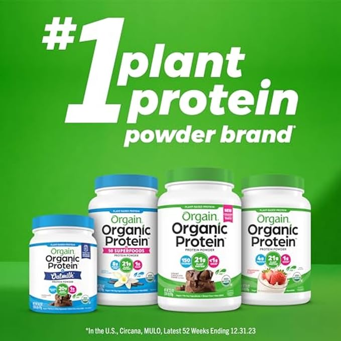 Orgain Organic Vegan Protein Powder, Creamy Chocolate Fudge - 21g Plant Protein, 6g Prebiotic Fiber, Low Net Carb, No Lactose Ingredients, No Added Sugar, Non-GMO, For Shakes & Smoothies, 2.03 lb