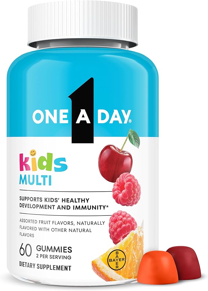 One A Day Kids Multivitamin Gummies, Kids Vitamins with Vitamin C, D, E & Zinc for Immune Support, Childrens Gummy Vitamins, Assorted Fruit Flavors, 60ct (Packaging May Vary)
