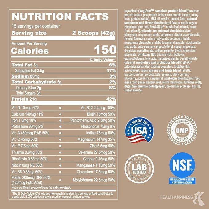 UpNourish Peanut Butter Vegan Protein Powder 54 Superfoods Powder,1.5 Billion CFU Probiotics 21g Plant Based Protein,No Sugar No Dairy No GMO Dairy Free,Meal Replacement Shake Keto-Friendly Low-Carb Diet,15 Servings