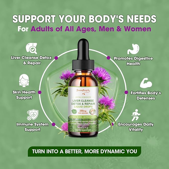 Liver Cleanse Detox & Repair Drops - Liver Supplement w/Milk Thistle Silymarin, Artichoke & Dandelion for Liver Detox & Support- 16x Potent Herb-Nutrients - 2Fl Oz Natural Flavor