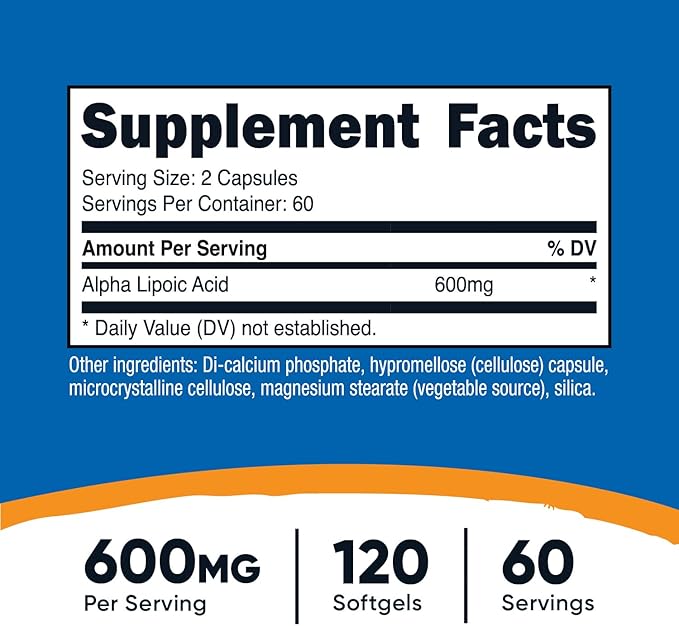 Nutricost Alpha Lipoic Acid 600mg Per Serving 120 Capsules, 60 Servings - Plant Based Caps, Non-GMO