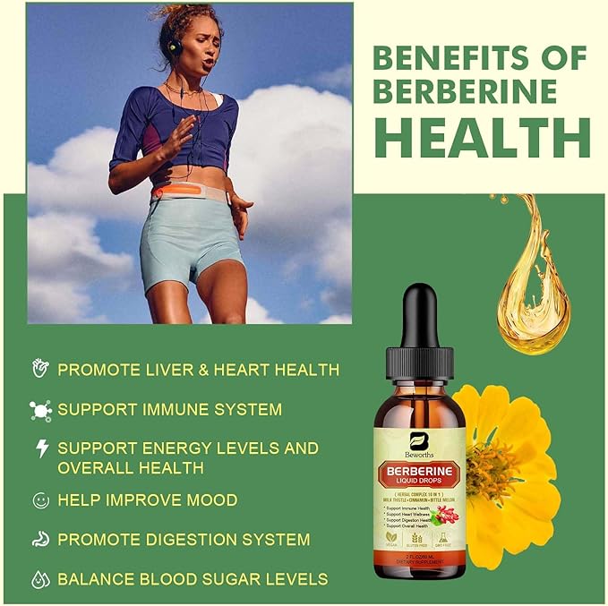 Berberine Supplement with Ceylon Cinnamon - Berberine Liquid Drops with Turmeric Curcumin, Ceylon Cinnamon, Bitter Melon, Berberine Phytosome for Digestion System, Immune Health Support -Vegetarian