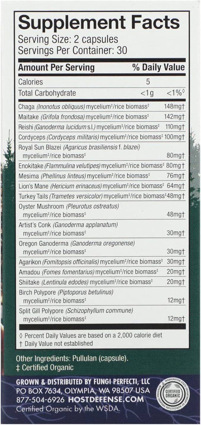 Host Defense MyCommunity Capsules - 17 Species Blend Mushroom Supplement for Immune Support - Herbal Aid with Lion's Mane, Reishi. Chaga, Cordyceps, Turkey Tail & More - 60 Capsules (30 Servings)*