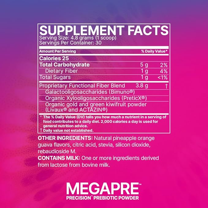 Microbiome Labs MegaPre Prebiotic Fiber Powder for Women, Men & Kids - Pineapple Orange Guava Prebiotic Fiber Supplement Powder with Clinically Tested Oligosaccharides for Microbial Support (5.5 Oz)