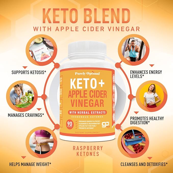 Purely Optimal Keto + ACV Capsules with BHB - Supports Energy, Cleanse, and Digestive Health - Advanced Keto Supplement for a Balanced Lifestyle - 90 Capsules