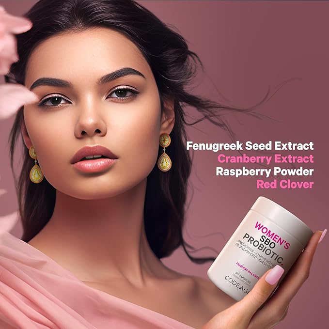 Codeage Women’s Probiotics Supplement - 50 Billion CFUs - SBO Probiotics & Prebiotics - Cranberries - Feminine Health - Fermented Botanical Blend, Whole Food Supplement - Vegan, Non-GMO - 60 Capsules