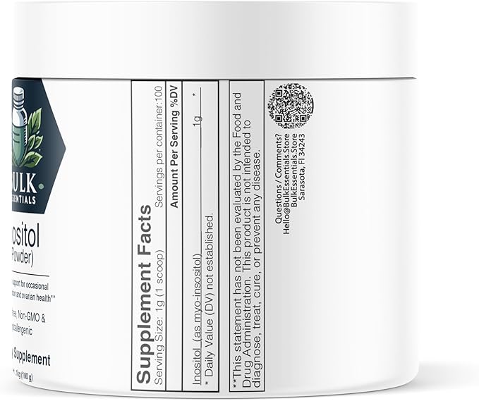 Myo Inositol Supplement for Women – Unflavored 100g for Healthy Ovarian Function & Hormone Balance Support – USA Made, Free from GMO & Gluten – 1g Per Serving Inositol Powder