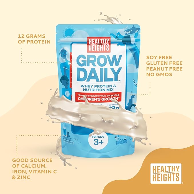 Healthy Heights Grow Daily Kids Protein Drink Mix (Vanilla) - 2 pack - High Protein Shake for Kids 3+