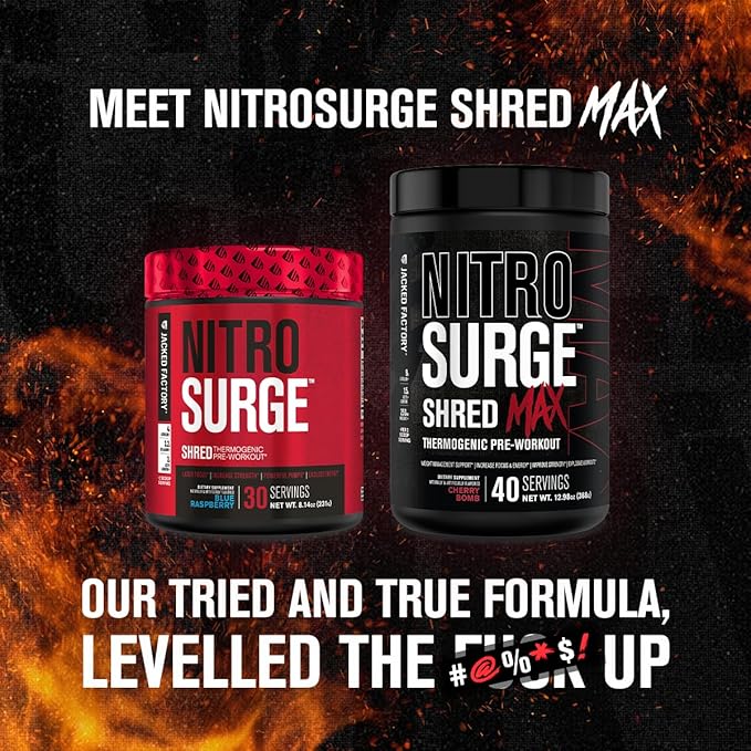 Jacked Factory Nitrosurge Shred Max Preworkout - High-Performance Thermogenic Pre Workout Powder for Men and Women - L Citrulline, Acetyl L Carnitine, Organic Caffeine - 40 Servings, Watermelon Peach