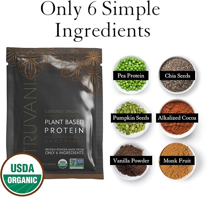 Truvani Vegan Pea Protein Powder | Chocolate | 20g Organic Plant Based Protein | 1 Serving | Keto | Gluten & Dairy Free | Low Carb | No Added Sugar