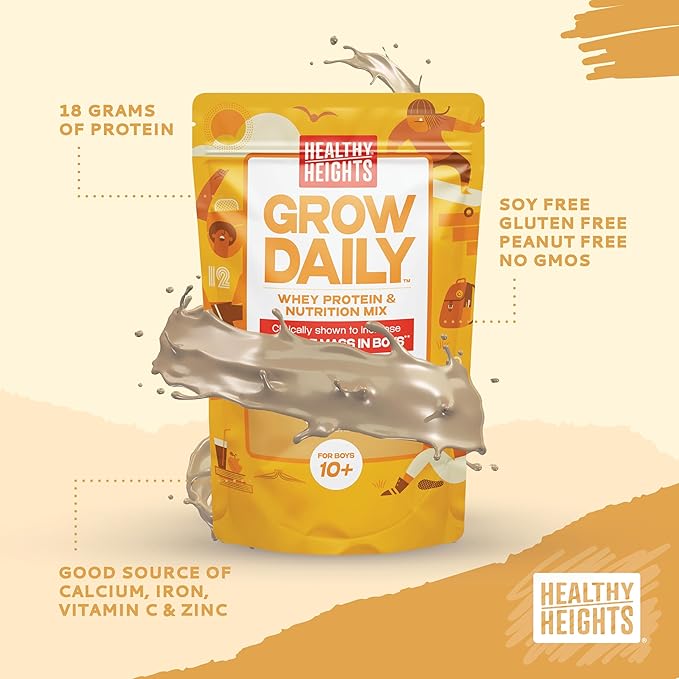 Healthy Heights Grow Daily Kids Protein Drink Mix (Vanilla) - High Protein Shake for Boys 10+