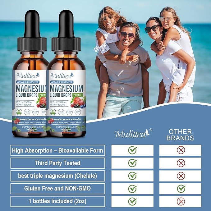 Magnesium Glycinate Liquid Drop - Triple Absorption Supplement to Support Nerves, Night, Heart, Muscles * -Sugar-Free with Potassium, L-Theanine, Sea Moss Vitamin B,C,D3, K2-1Pack