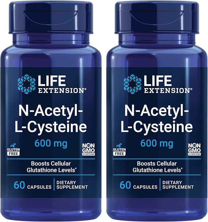 Life Extension N-Acetyl-L-Cysteine (NAC), Immune Response, Respiratory Health, Liver Health, NAC 600 mg, antioxidant Defense, Free radicals, Easy to Absorb - Two Pack x 60 Capsules