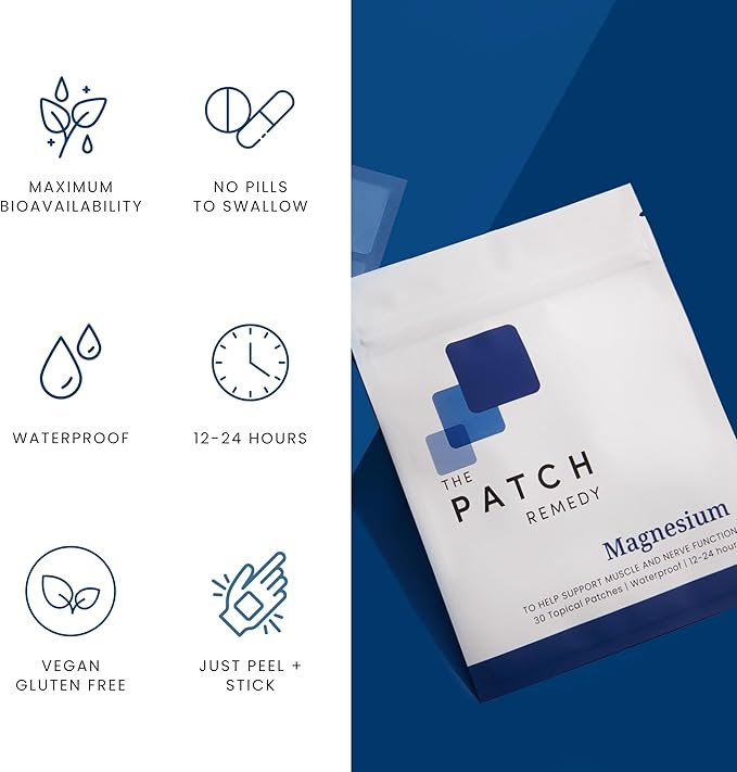 Magnesium Patches Transdermal - (30 Day Supply) Topical Magnesium Glycinate Patch for Women & Men, Muscle Cramps, Sleep & Relaxation Support