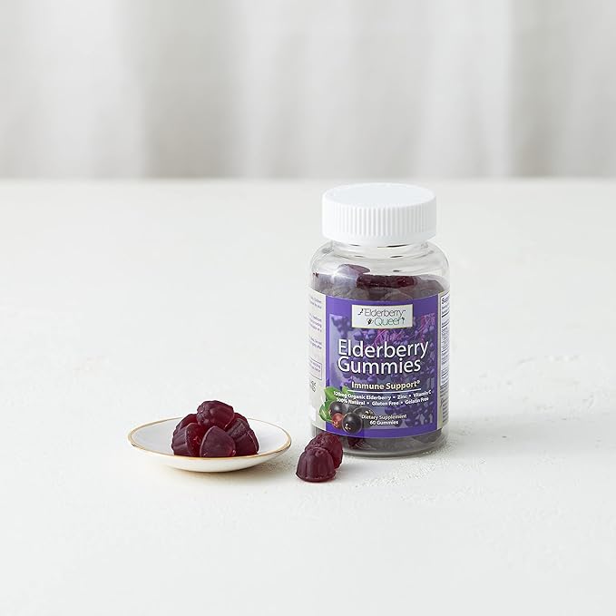 Elderberry Queen Organic Elderberry Gummies 60 ct - Immune Support Gummies with Vitamin C & Zinc - Elderberry Vitamin Gummies for Adults and Kids