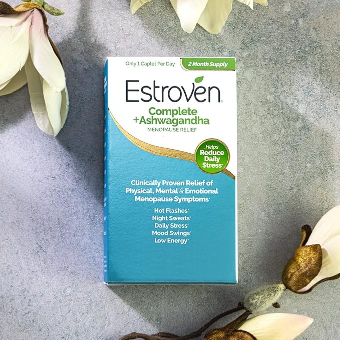 Estroven Complete + Ashwagandha Multi-Symptom Menopause Supplement for Women - 60 Ct. - Clinically Proven Ingredients Provide Menopause Relief & Night Sweats + Hot Flash Relief* - Drug-Free & Non-GMO