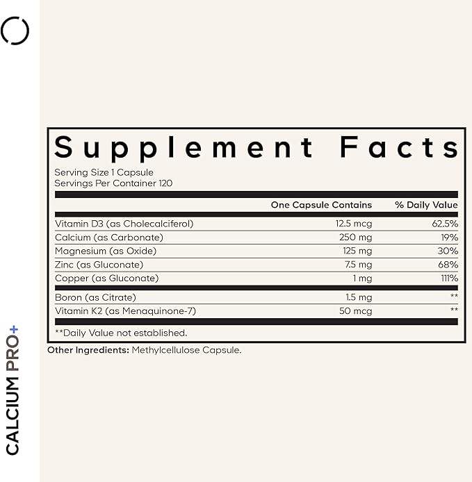 Codeage Calcium 250mg Supplement, Vitamin D3, Magnesium, Zinc, Copper, Boron, Vitamin K2-2-Month Supply - Elemental Calcium Pills & High Calcium Vitamins, Non-GMO - 120 Capsules